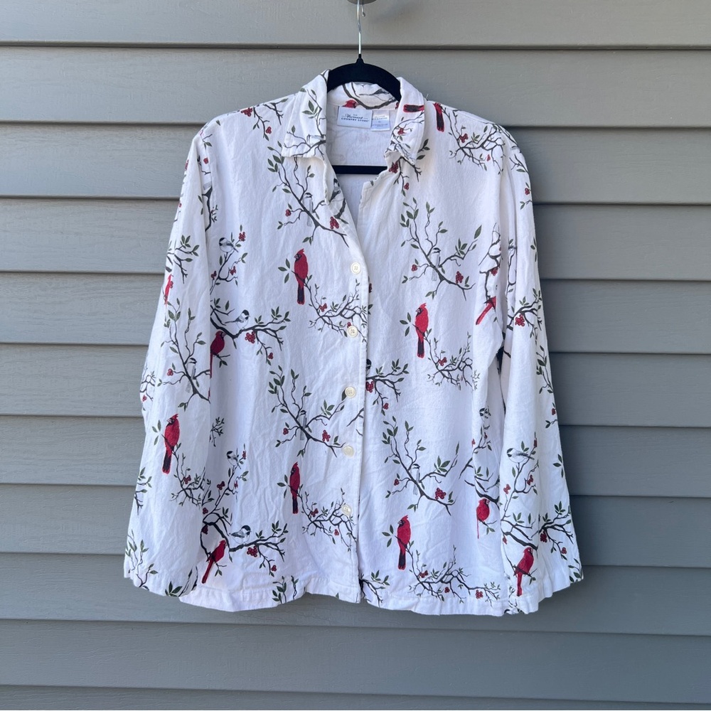 Vermont Country Store Cardinal Birds Pajama Top Cotton Long Sleeves Womens XL